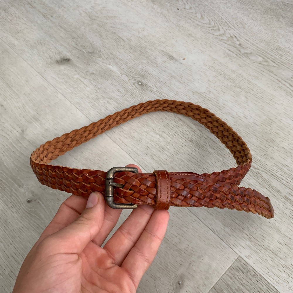 Vintage Cognac Brown Braided Leather Belt Made in Turkey Size M Boho Western